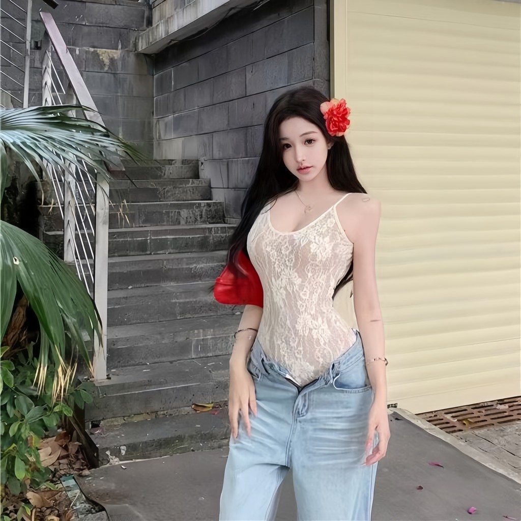 Vogue🌟พร้อมส่ง🌟 ชุดบอดี้สูท ลายลูกไม้ สีขาวครีมดำ เรียบหรูเซ็กซี่มากแม่ #C010 - รูปที่ 5