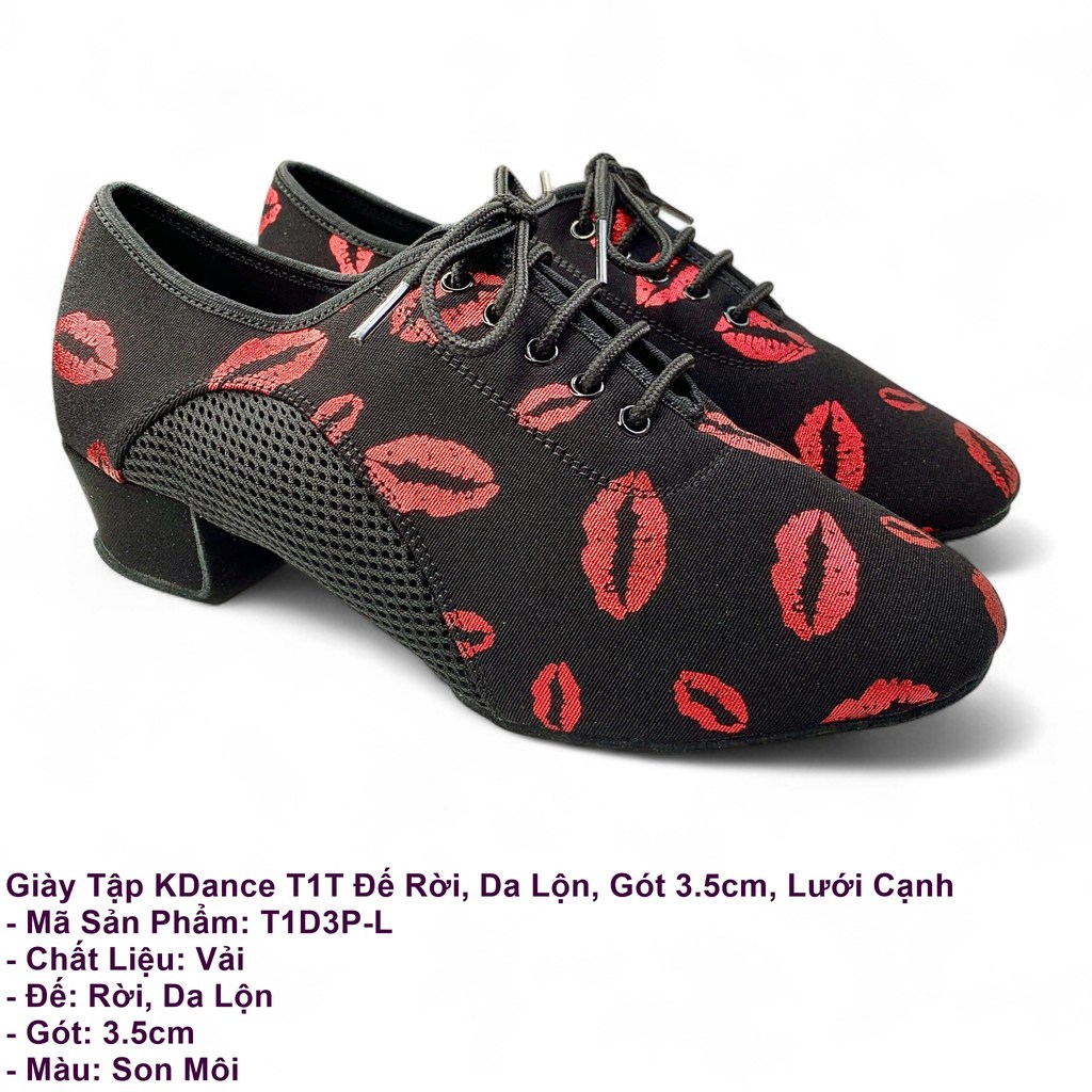 Dancesports KDance T1T Dance Training Shoes พื้นถอดได้ หนังกลับ ส้น 3.5 ซม. ขอบตาข่าย (T1D3P-L) - ริ