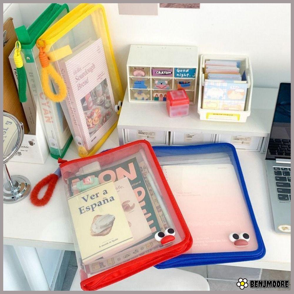 BENJMOORE Storage Organizer Bag, PP Student Handbag A4 Zipper File Bag, Transparent High-capacity Fi