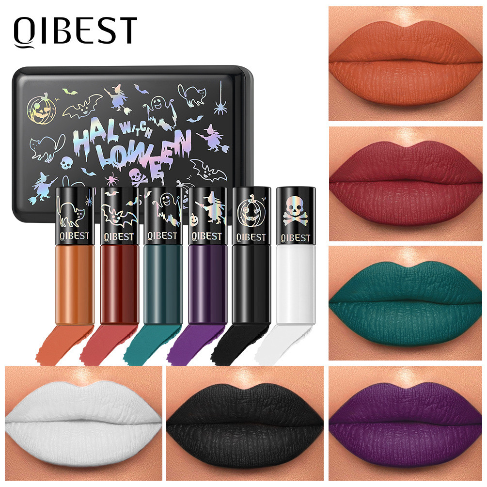 QIBEST Cross-Border Halloween Matte Lip Glaze Set Lipstick Vampire Velvet Not Easy to Fade Lip Makeu