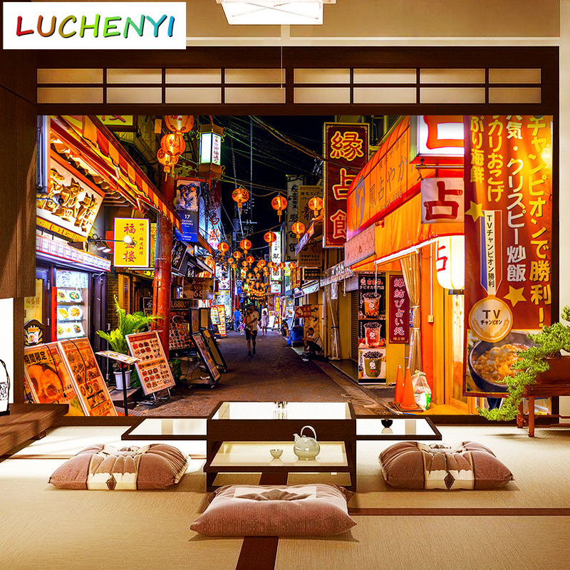 วอลล์เปเปอร์ภาพญี่ปุ่น ลายเส้นถนน ซูชิ และร้านราเมน เพื่อตกแต่งผนังอย่างสวยงาม