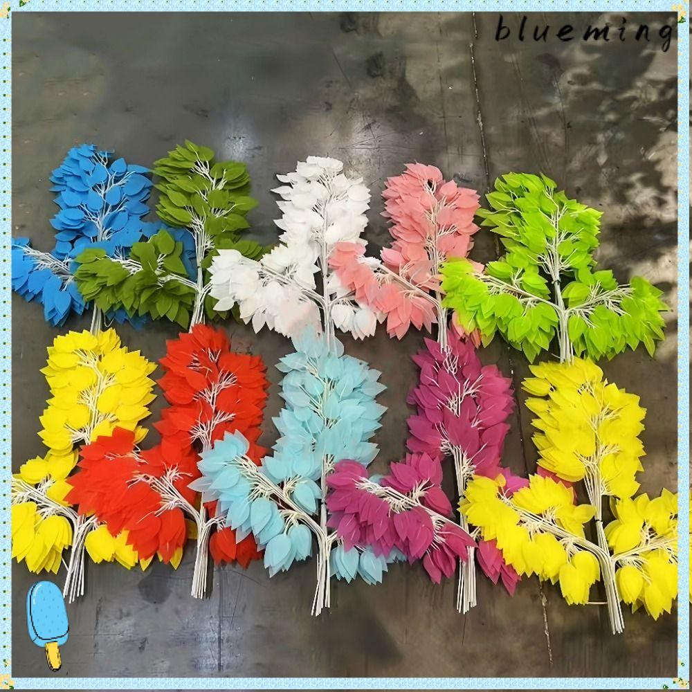 BLUEMING 12PCS ประดิษฐ์ Banyan ใบผ้าไหมหลากสีจําลองสาขา Ficus, Creative สมจริงปลอม Banyan Tree Leave