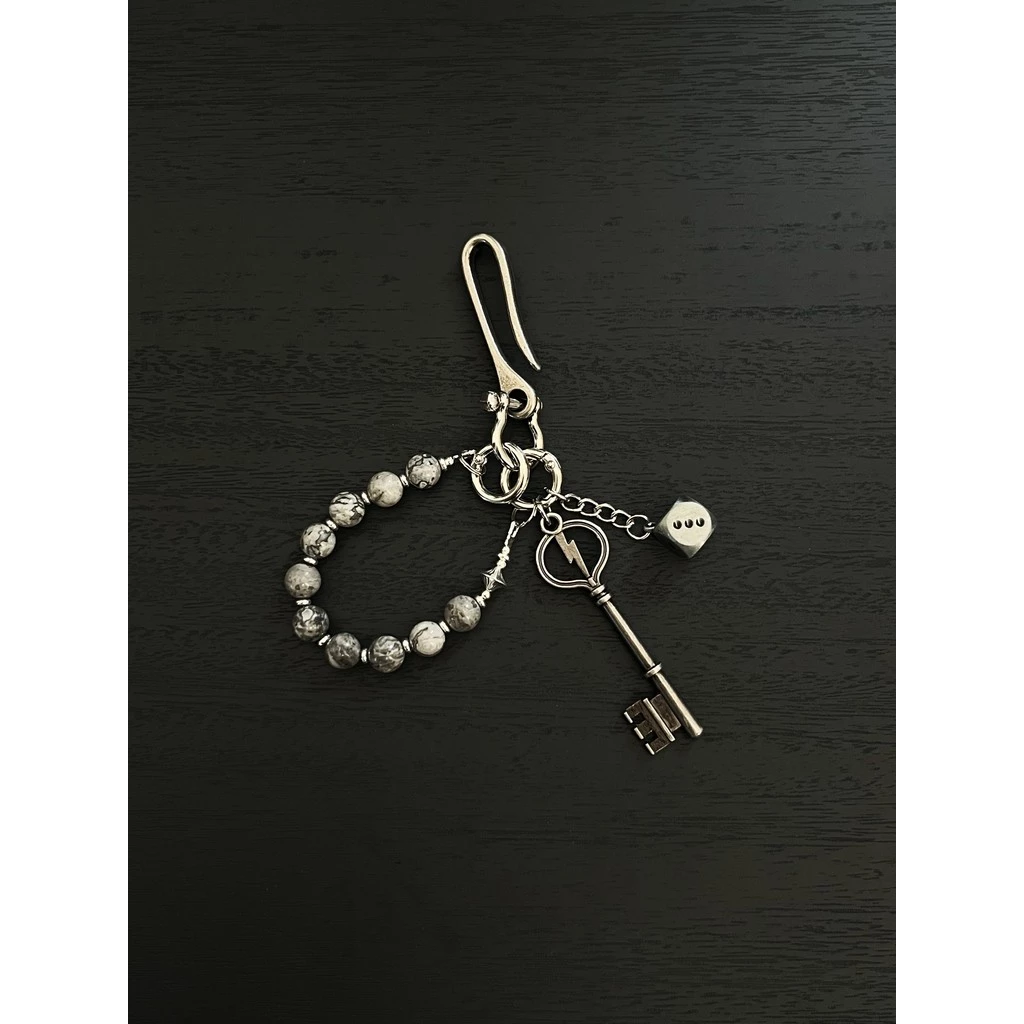 Creative Map Stone Hand-Made Beaded Key Chain Retro Fashion cleanfit Design Feeling Wear Single Product thumbnail 3