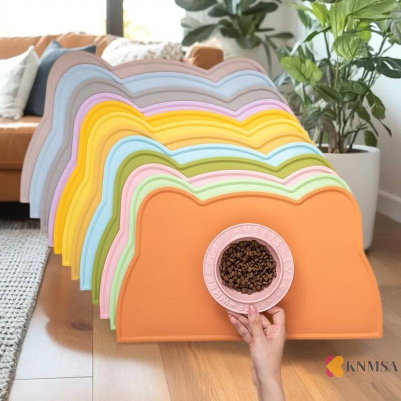 KNMSA] Pet Waterproof Mat Fanneck Bowl Mat Silicone Non-slip Pet Feeding Mat Dog Eating Bowl Tray Cu