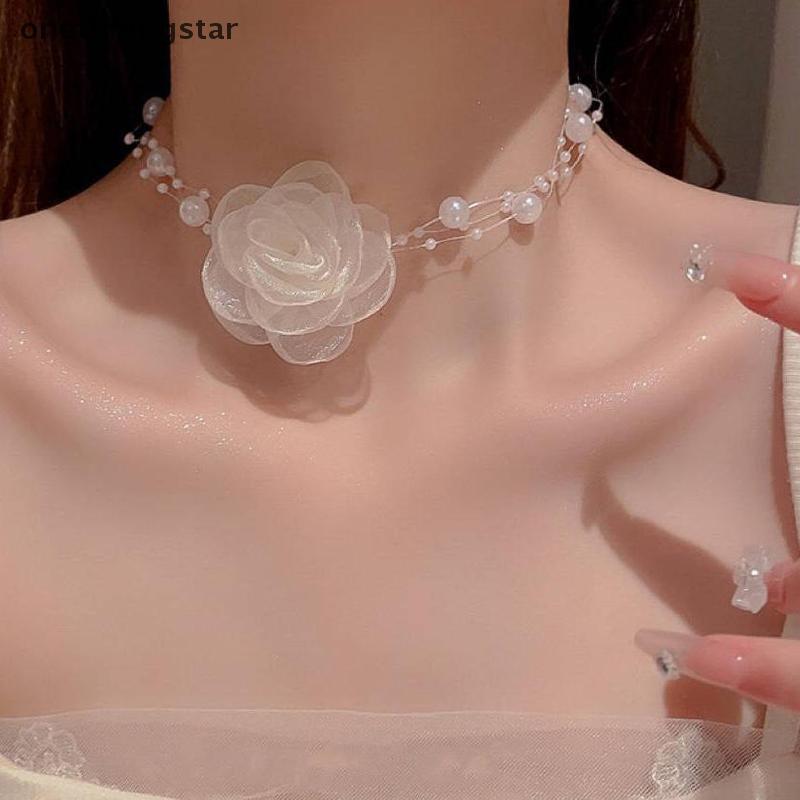 Onetimingstar สร้อยคอมุกสำหรับผู้หญิง ดีไซน์ดอกไม้และโซ่ OMS