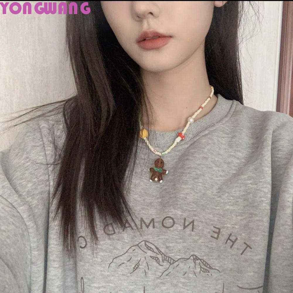 YONGWANG66HR สร้อยคอต้นคริสต์มาส, สไตล์เกาหลี Santa Claus Gingerbread Man Choker, Y2K หวานการ์ตูน Xm