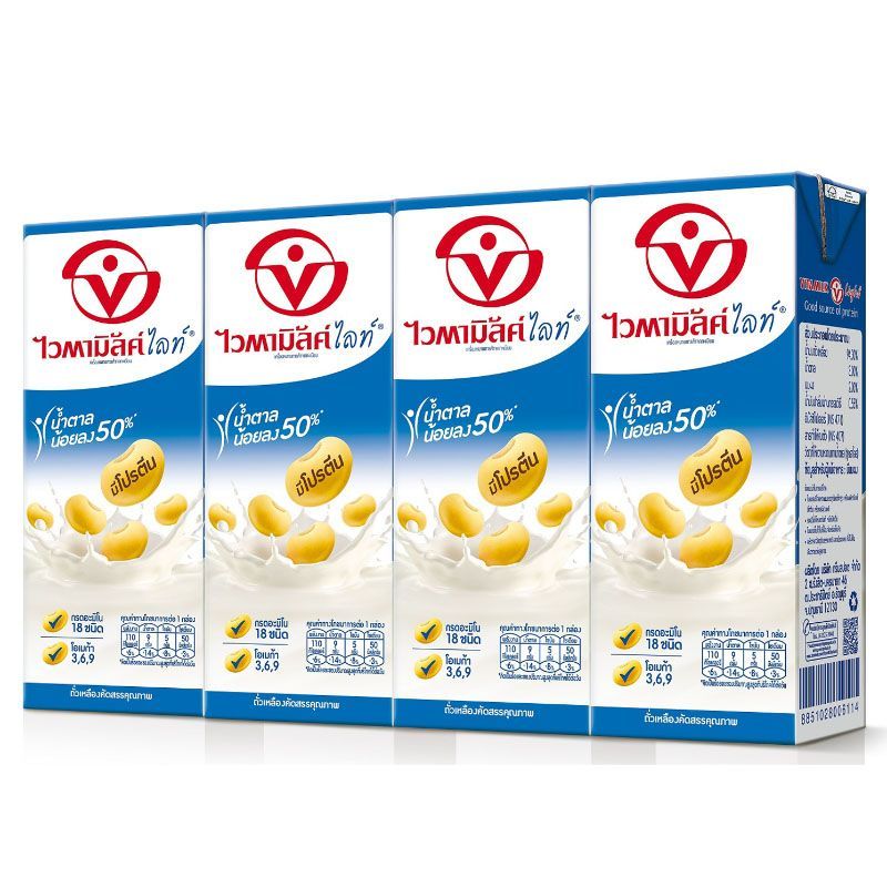 ไวตามิ้ลค์ไลท์น้ำนมถั่วเหลืองยูเอชทีสูตรออริจินัลน้ำตาลน้อย 200มล แพค 4 Vitamilk Light Soy UHT [บาร์โค้ด 8851028006121]