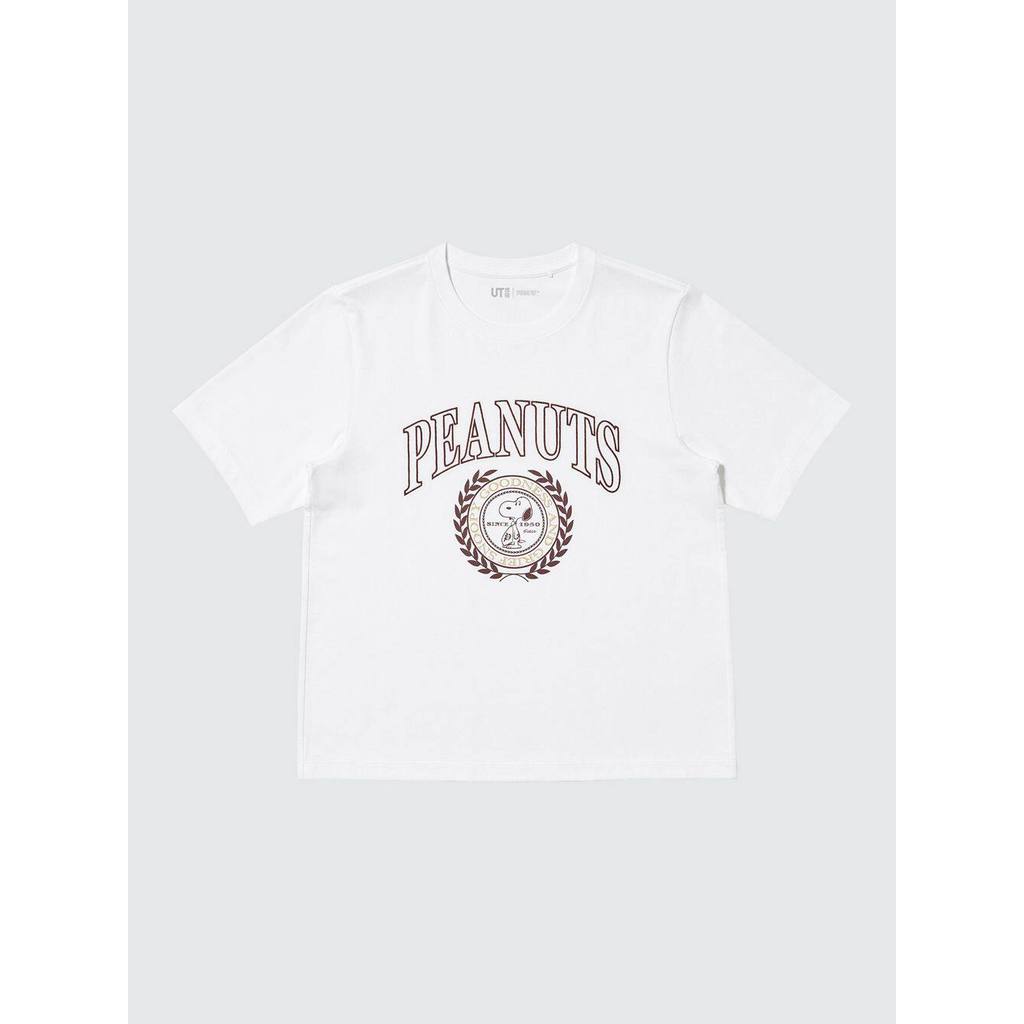 Eanuts Snoopy Vintage Laurel Crest College Letter พิมพ์ Unisex ผ้าฝ้ายหลวมแขนสั้นเสื้อยืดพื้นฐาน 6.30
