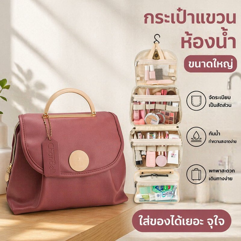 กระเป๋าแขวนห้องน้ำ กระเป๋าอุปกรณ์อาบน้ำ แบบพกพา ช่องเยอะ กันน้ำ ใส่เครื่องสำอาง ท่องเที่ยว