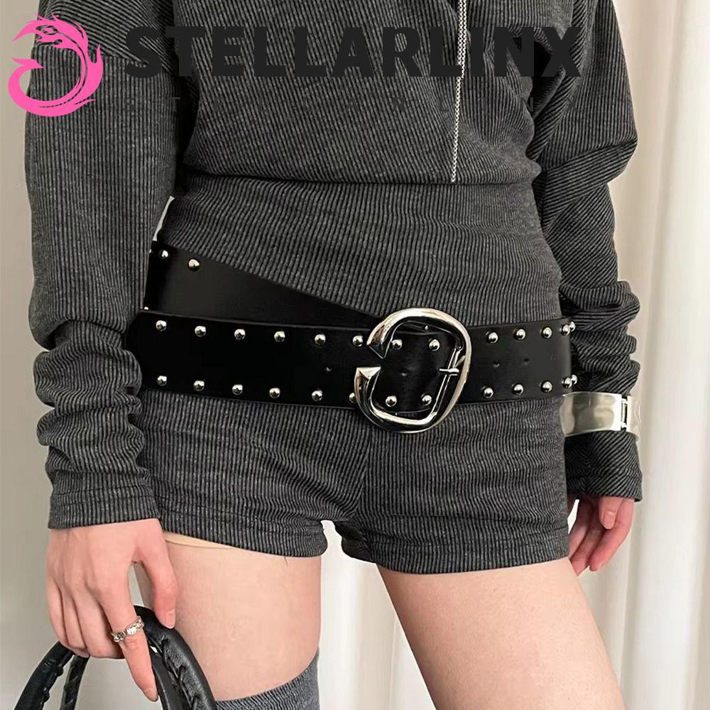 STELLARLINX Rivet เข็มขัดเอว, Gothic Y2k กว้างเข็มขัดผู้หญิง, Heavy-Duty American Designer Punk สไตล์ชุดกางเกงยีนส์เข็มขัด Streetwear