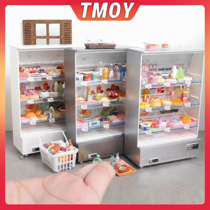 TMOY Dollhouse Tiny ตู้เย็นรุ่น 1:12 Scale จําลองเฟอร์นิเจอร์ห้องครัวพร้อมอุปกรณ์เสริมอาหารสําหรับนักสะสมตกแต่งบ้าน TMOY