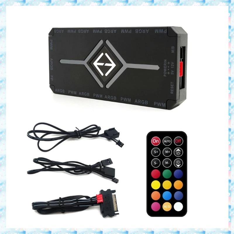 [RQMU] ARGB PWM Controller รีโมทคอนโทรลไร้สายพัดลม Hub PWM ARGB Controller Hub อะแดปเตอร์คอมพิวเตอร์