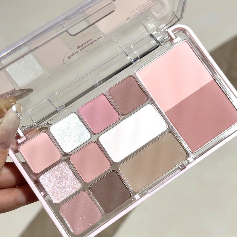 YOTAI อายแชโดว์ พาเลทอายแชโดว์ 12 สี บลัชออน+ไฮไลต์+เฉดดิ้ง จบในตลับเดียว พีชชมพู บ๊วยหวาน ยีนส์วินเทจ กันน้ํา ติดทนนาน