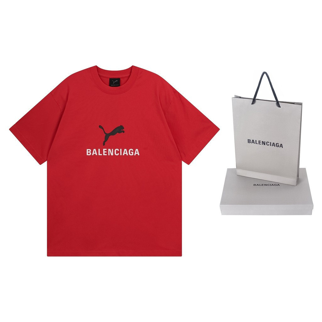 BALENCIAGA/BALENCIAGA 2026 คลาสสิกรอบคอแขนสั้นเสื้อยืดผู้ชายผู้หญิงสไตล์เสื้อสวมหัว Raglan แขนกีฬาทุ