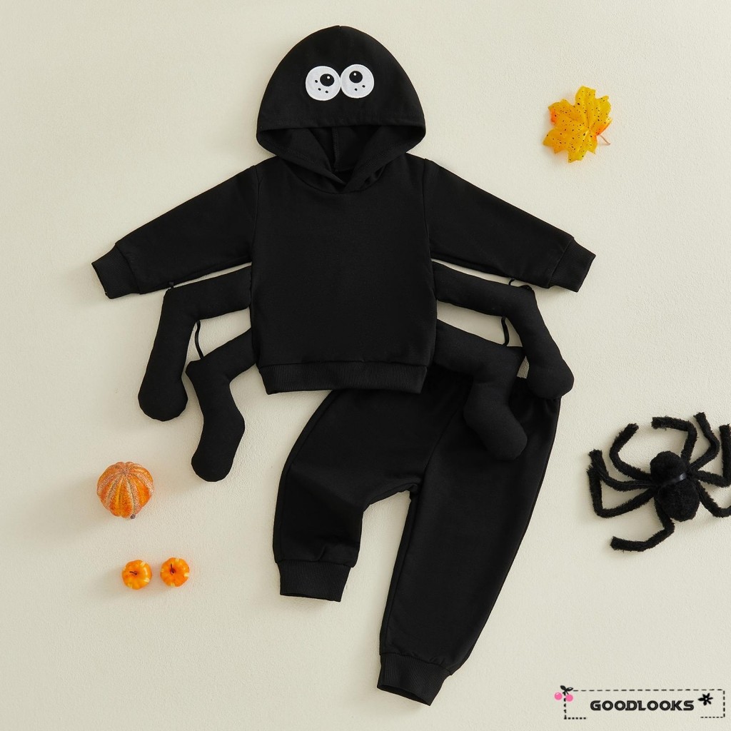 GD-6m-4y เด็กทารกฮาโลวีน Spider เครื่องแต่งกายแขนยาว Hoodies และกางเกงเอวยางยืด 2 ชิ้นชุด