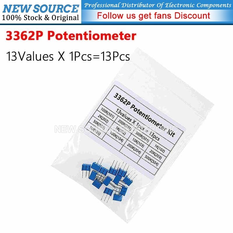 [13 ชิ้น] 3362P Potentiometer 13 ค่า X 1 ชิ้นชุด 100R 200R 500R 1K 2K 5K 10K 20K 50K100K 200K 500K 1