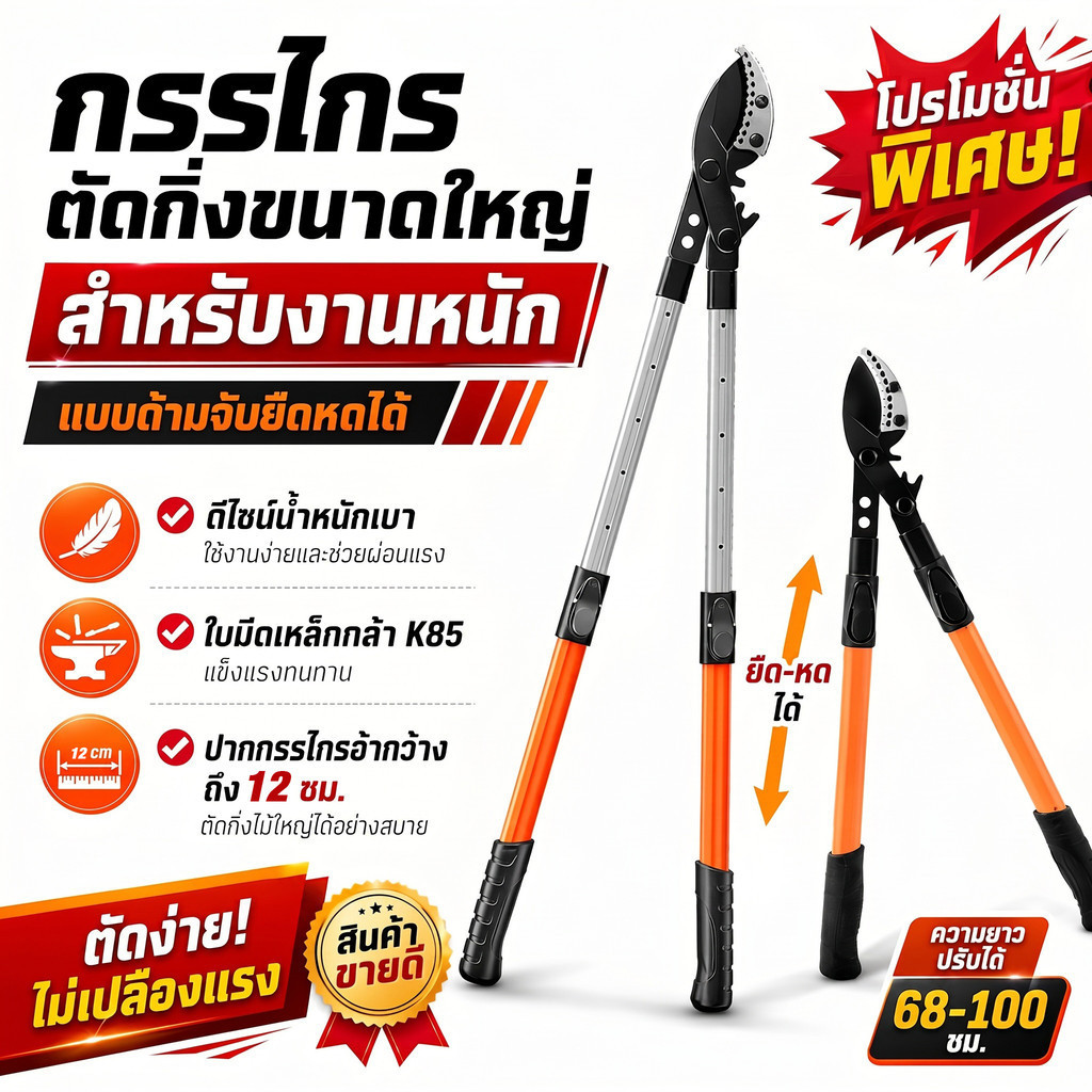 กรรไกรตัดกิ่ง การออกแบบที่เบา กรรไกรตัดกิ่ง กรรไกรตัดกิ่งไม้ กรรไกรตัดกิ่งด้ามยาว SK5 ของญี่ปุ่น กรรไกรแต่งกิ่งไม้