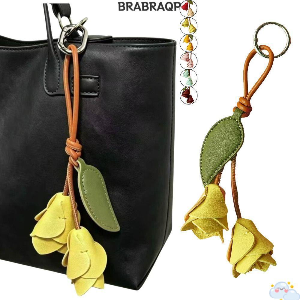 BRABRAA TULIP Bag Charm, PU Leather Floral Flower Bag Charm, Fashion Chic Cute Lightweight Tulip Key