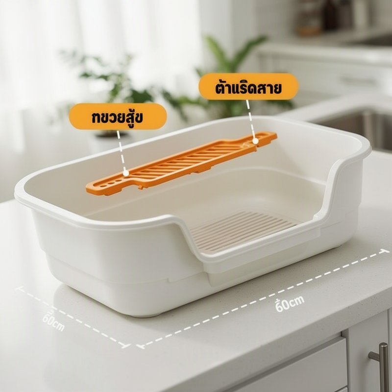 กระบะทรายแมว ห้องน้ำแมว ขอบสูงกันกระเด็น ตะแกรงดักทราย รูปที่ 2