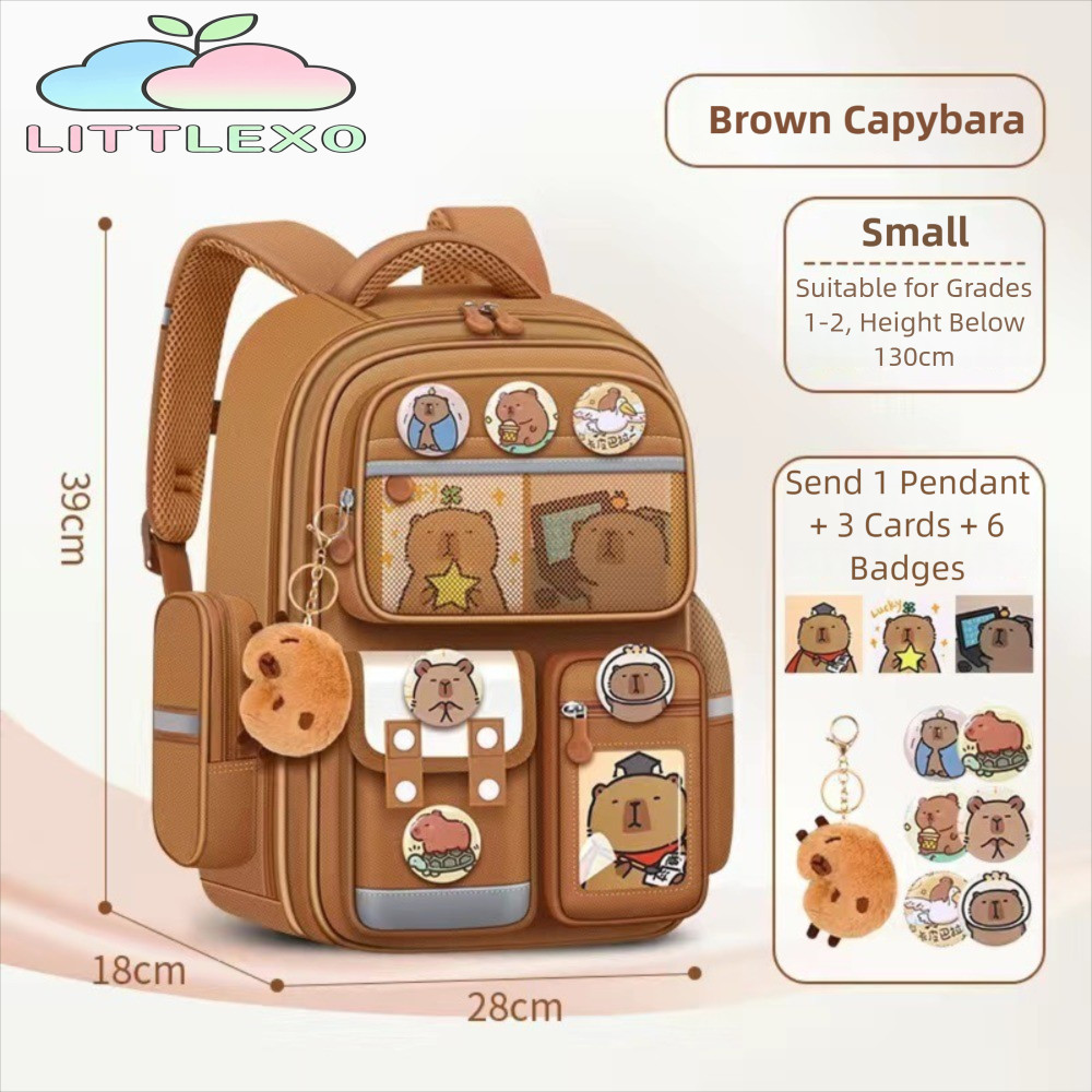 กระเป๋านักเรียน LITTLEX กระเป๋าเป้ Capybara ความจุขนาดใหญ่กันน้ํา การ์ตูน Alleviate Burden Widen Straps ปกป้องกระดูกสันหลังกระเป๋าเป้สะพายหลังสําหรับนักเรียน
