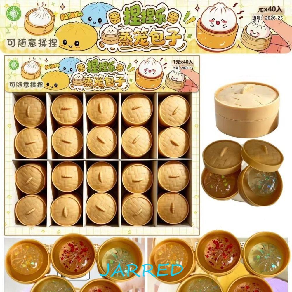 JARRED Mini Dumplings Squishy,นุ่มน่ารัก Squeezable Squishy คริสตัล Bun, Venting Office พร้อม Steamer อาหารรูปร่าง Pinch Fidget Sensory ของเล่นเด็กของขวัญ