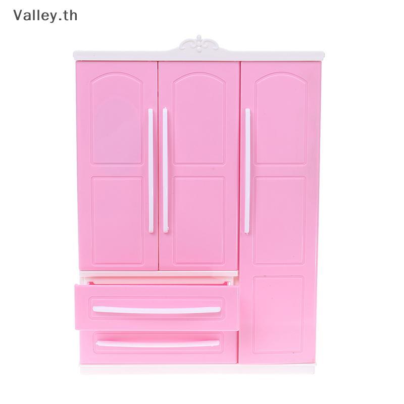 [Valley] ตู้เสื้อผ้าโมเดิร์นสีชมพูสามประตูสําหรับตุ๊กตาเฟอร์นิเจอร์เสื้อผ้าอุปกรณ์เสริมของเล่น TH
