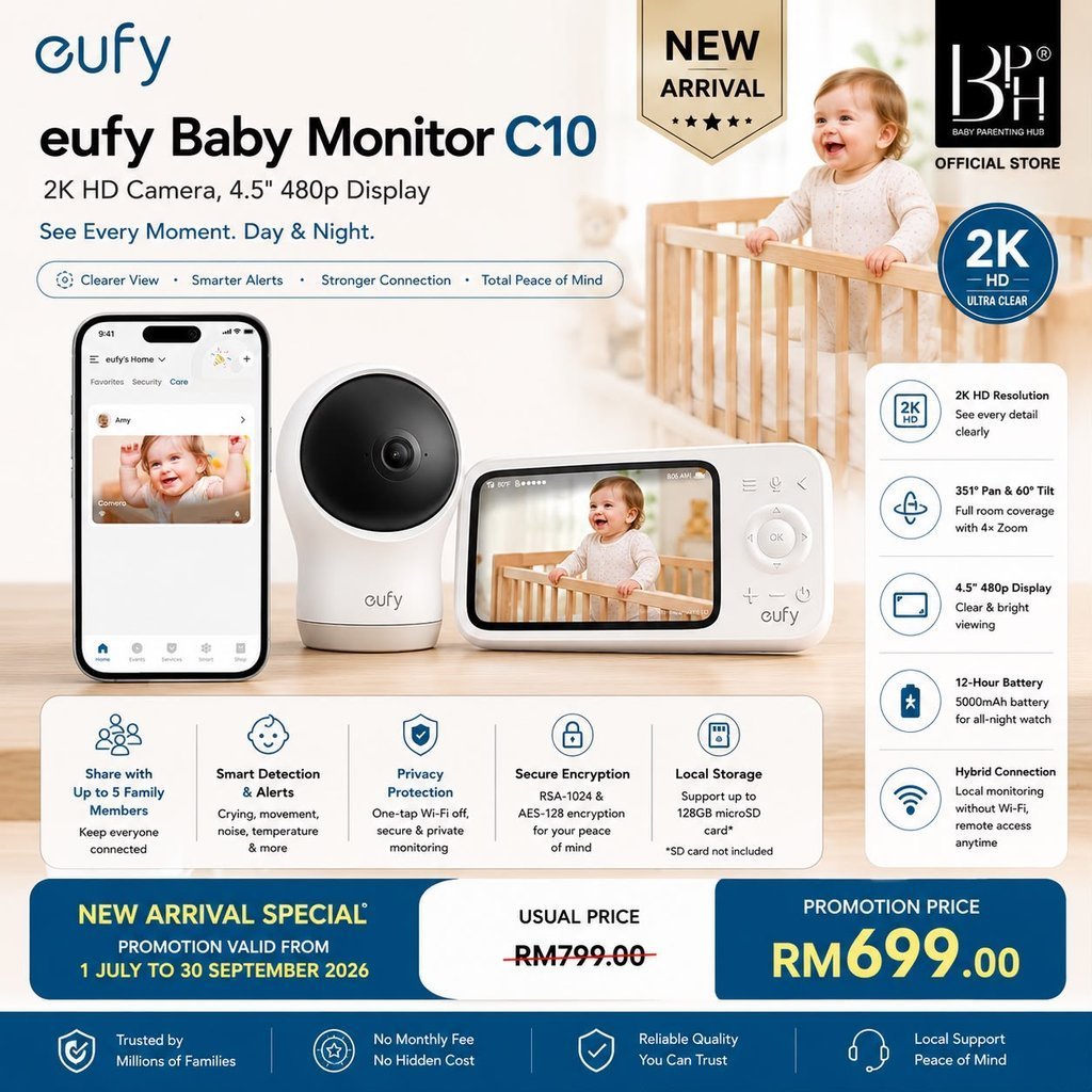 Eufy โดย Anker Baby Monitor C10 พร้อมกล้อง 2K HD จอแสดงผล 4.5" 480p