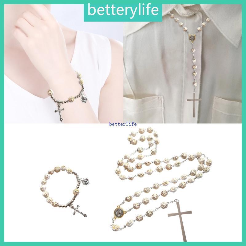 BTF ลูกปัดสร้อยคอลูกประคํากับจี้ไม้กางเขนลูกปัดสร้อยข้อมือลูกประคําเครื่องประดับทางศาสนา