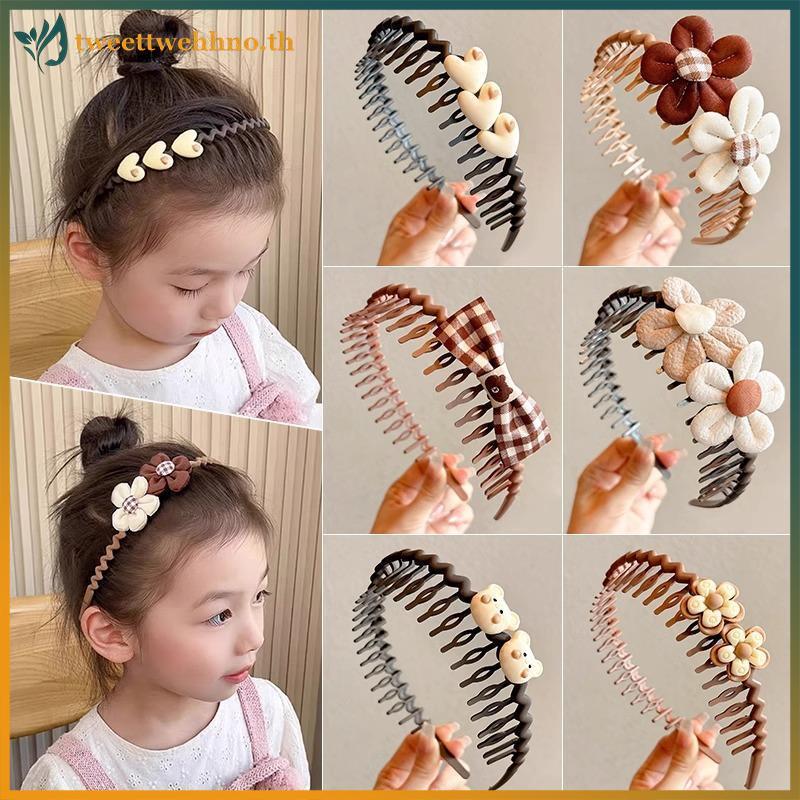 Tweetwehhno เด็กผม Hoops น่ารักการ์ตูนพิมพ์ลื่นฟันดอกไม้หวาน Bow Headwear สําหรับสาว Stage Performance Decor TH