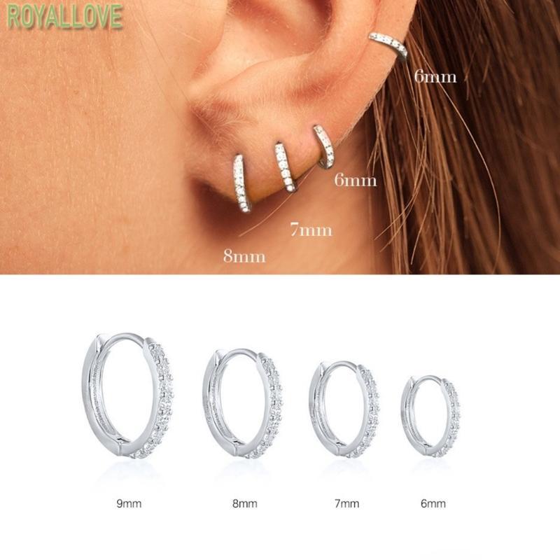 Royal Dazzling Zirconia Circle Hoops Hoops ต่างหูบานพับ Huggie สําหรับสวมใส่ทุกวัน
