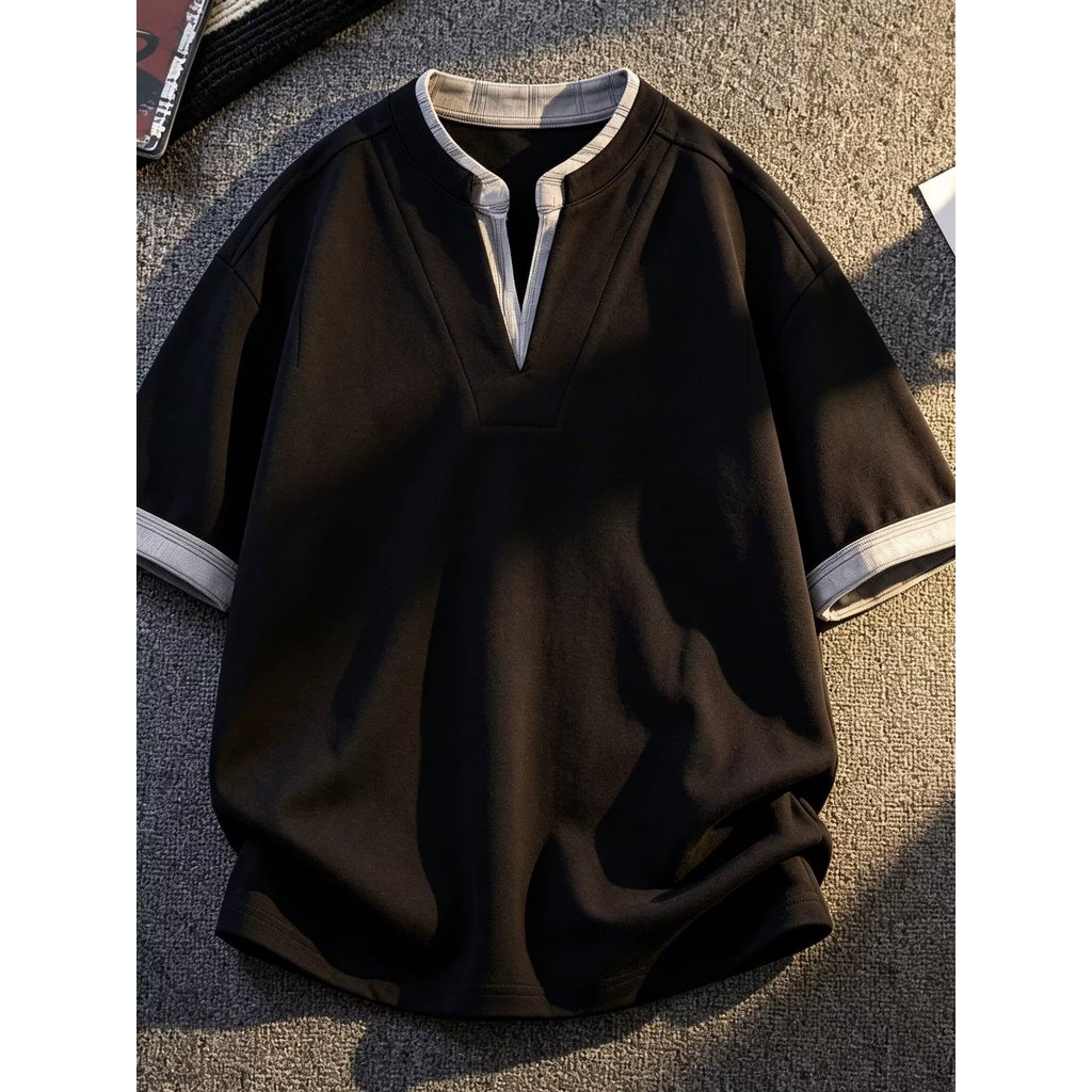 American Heavy Waffle Sweatshirt Mens Autumn Street Wear High Street All-Match Top Henry Collar คอกล