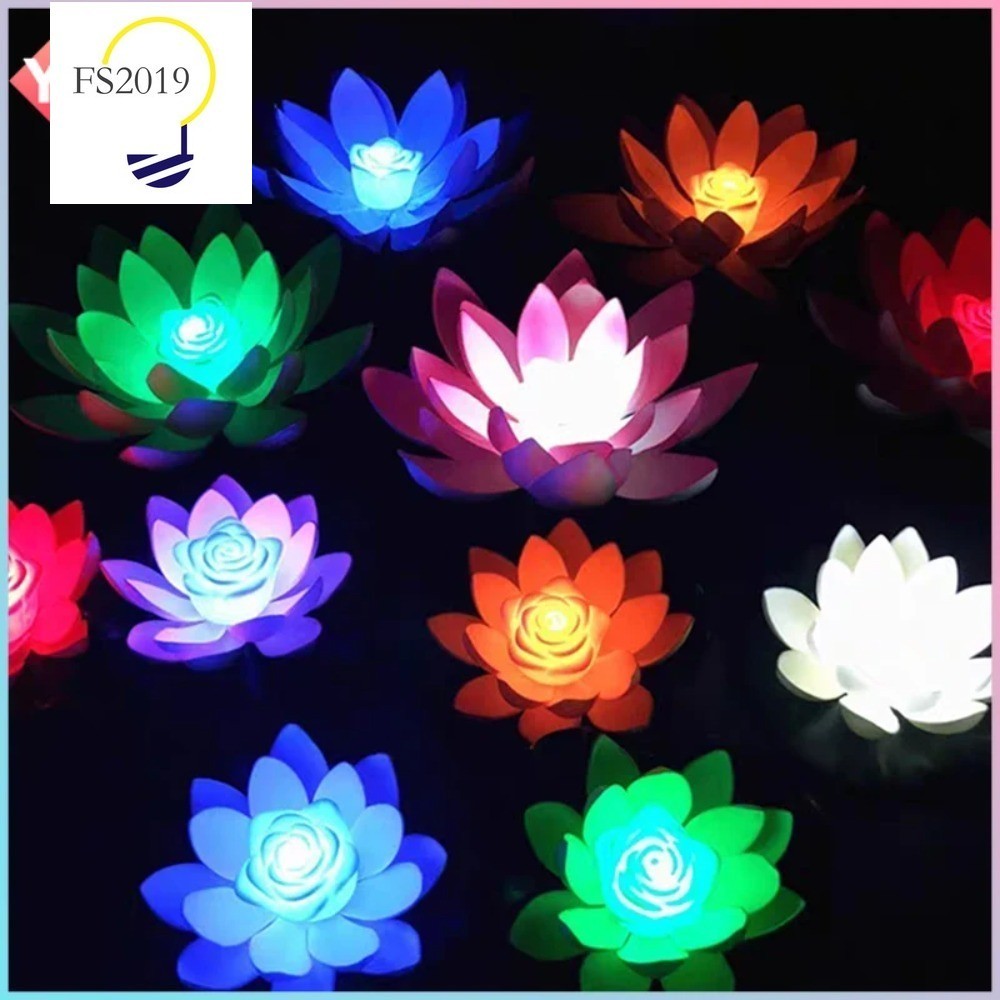 [คลังสินค้าพร้อม] ใหม่ 2024 18 ซม.Diwali เทศกาล LED Lotus Night Light ลอยน้ําดอกไม้ Stamen สวนถังปลา