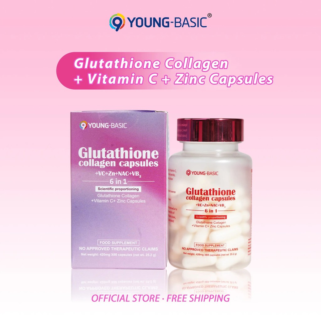 Official + Local Free Shipping: 9 YOUNG-BASIC Glutathione Collagen Capsules, Glutathione + Collagen+
