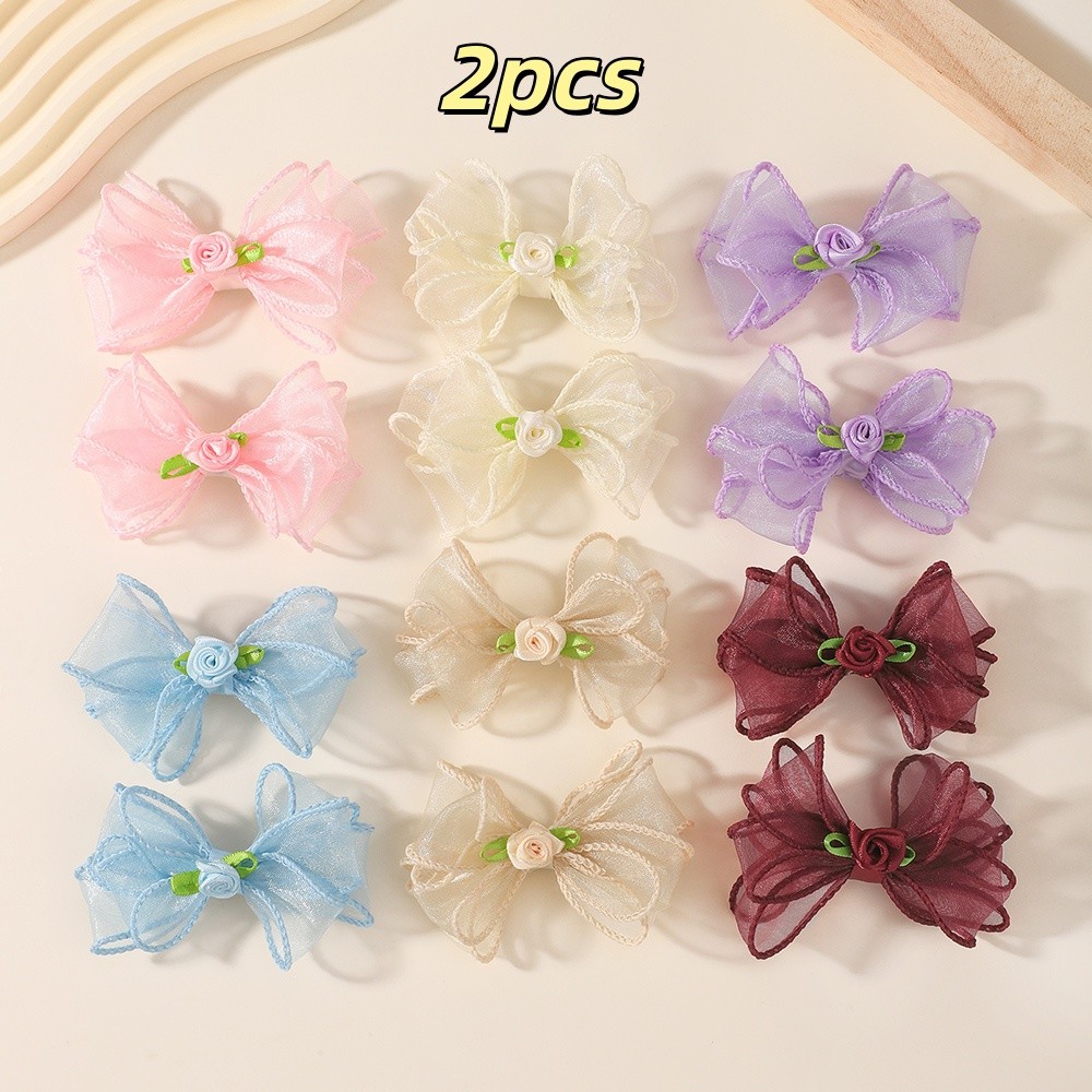 2 ชิ้นชีฟองโบว์ผมหางม้าคลิปผม Tulle โบว์คลิปผม Rose Decor เป็ด Bill Barrettes สาวอุปกรณ์เสริมผม