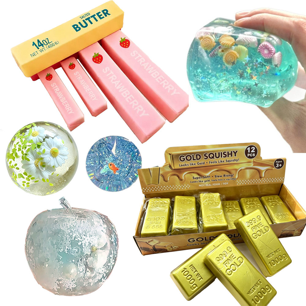 PU Gold Brick Slow Rise Squishy ของเล่นบรรเทาความเครียดน่ารักของเล่น Fidget สําหรับนักเรียน
