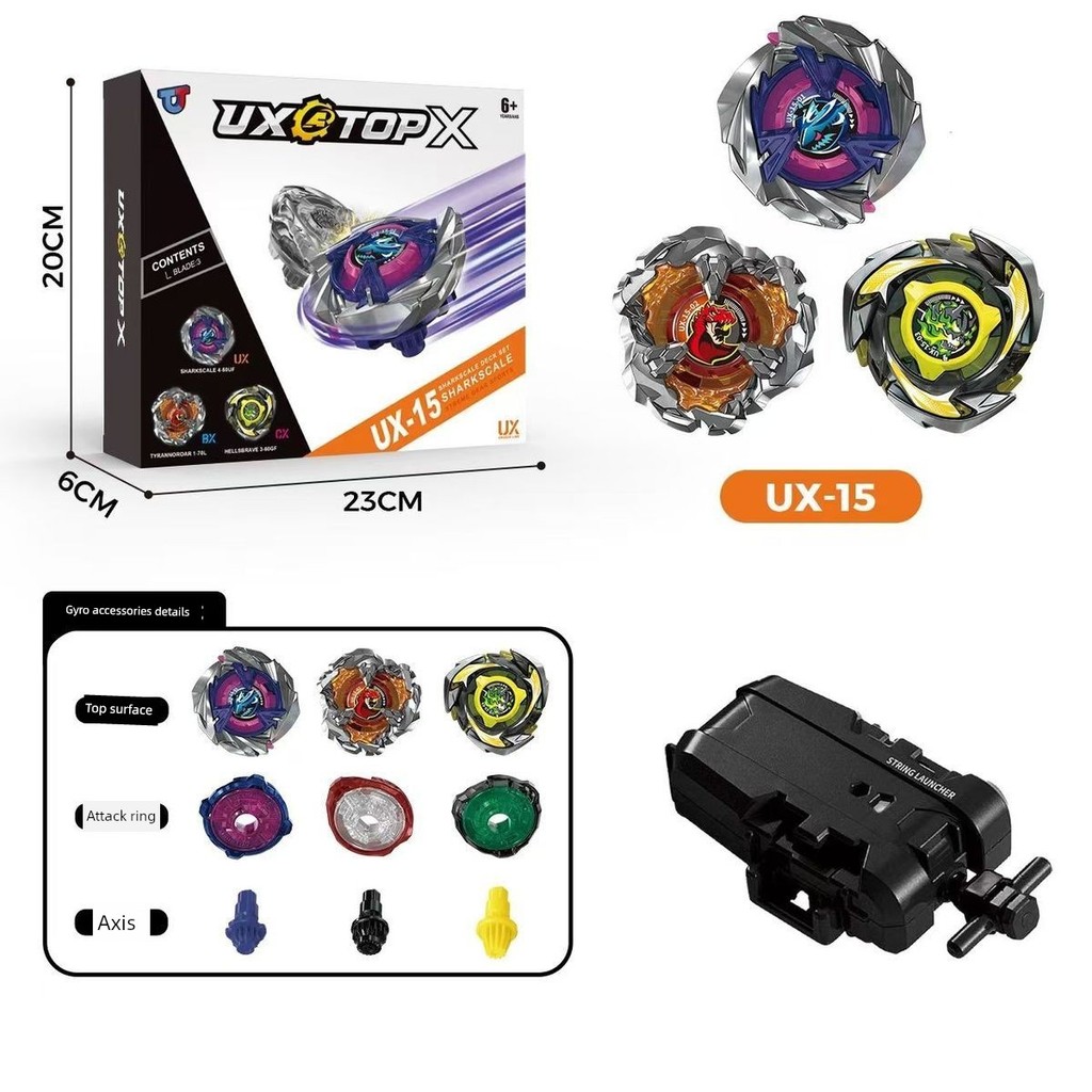 beyblade x takara tomy beyblade X รุ่นสไตล์ใหม่ Combat Beyblade ชุด UX-15 Shark Crazy Lin 3 in 1 BX-