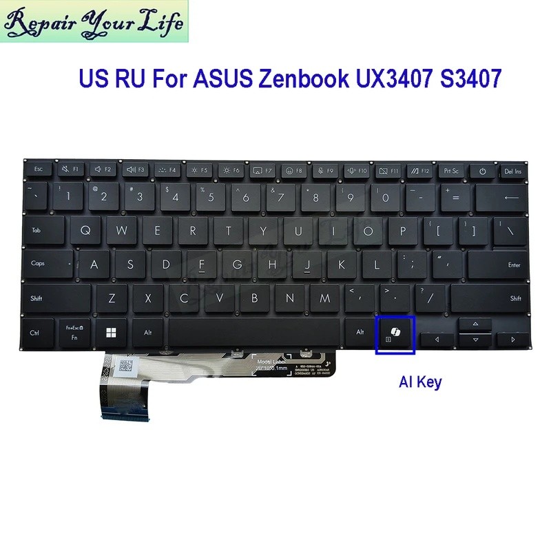 US RU Backlit คีย์บอร์ดสําหรับ Asus Zenbook A14 UX3407 UX3407RA UX3407NA S14 S3407 S3407QA แป้นพิมพ์
