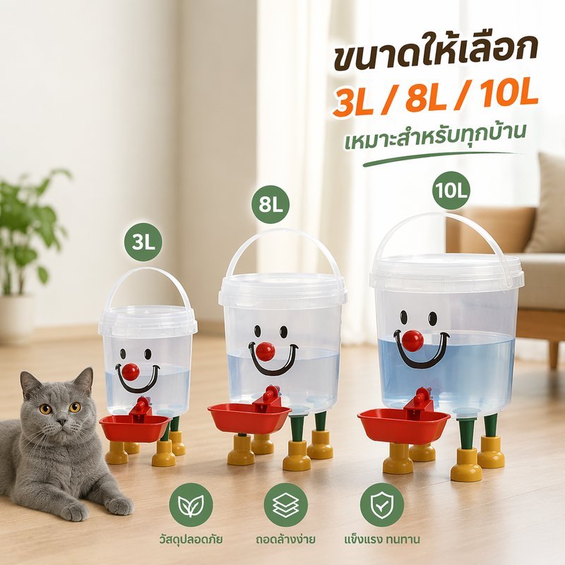 ถังน้ำอัตโนมัติ สัตว์เลี้ยง ที่ให้น้ำแมว ที่ให้น้ำสุนัข ถังน้ำใหญ่ แบบใส เงียบ เติมง่าย 3L 8L 10L