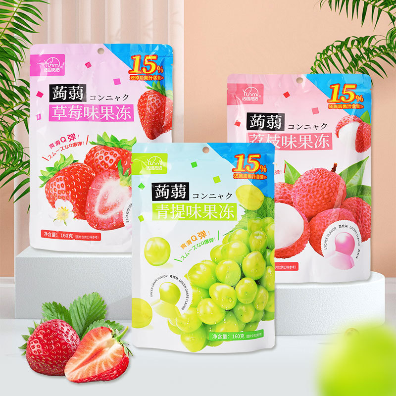 Fasm Konjac Jelly Strawberry Lychee Green Flavour Snacks Sucking Jelly 160g (ประมาณ 13 ชิ้น) ผลไม้