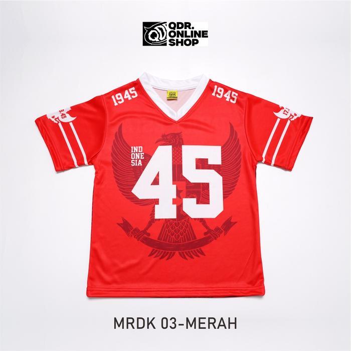 MERAH QDR ONLINESHOP เสื้อแข่ง Independence 17 สิงหาคมสําหรับเด็กหญิงและเด็กชายชุดกีฬาวัสดุระดับพรีเ