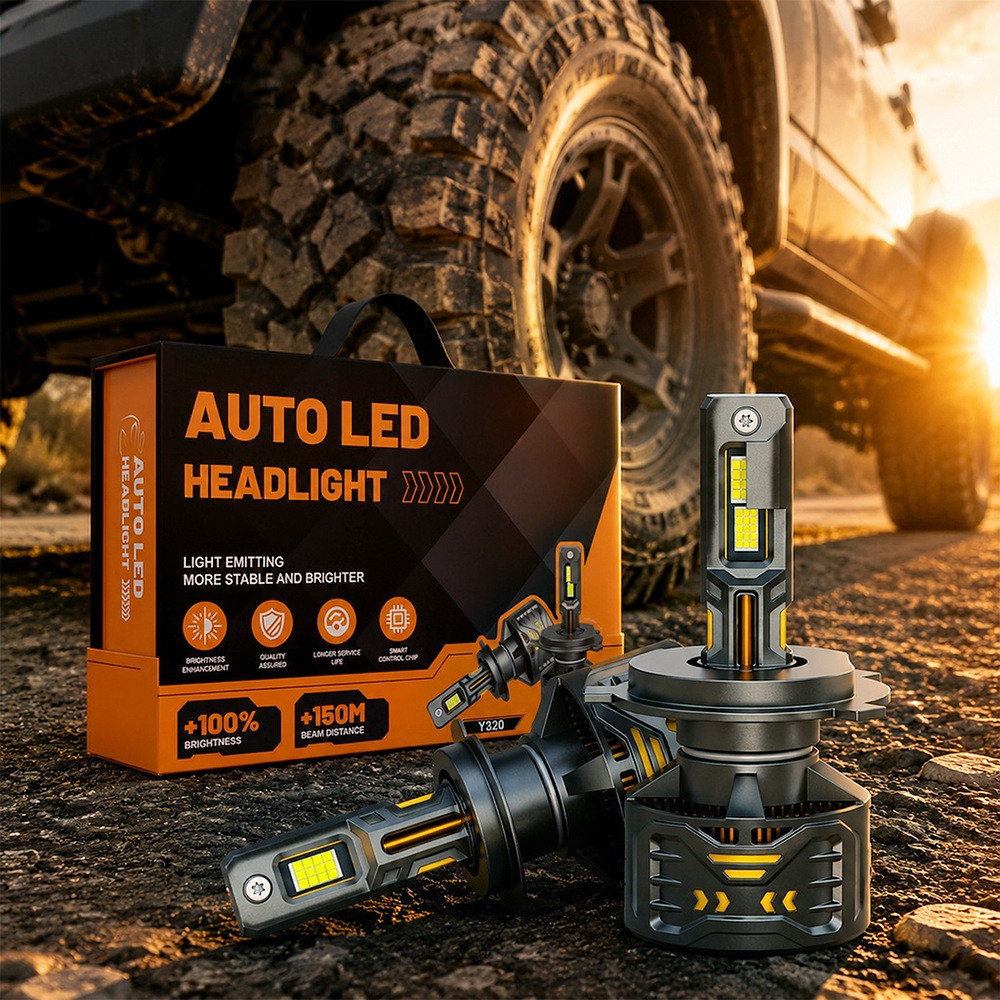 เหมาะสําหรับรถจักรยานยนต์รถยนต์ LED ไฟหน้า Y320 Super Bright 25,000LM IP68 กันน้ํา Universal H4/H7/9