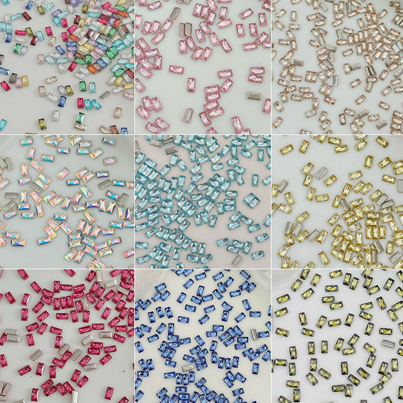 50 ชิ้นสี่เหลี่ยมด้านล่างแบนเล็บเพชร Influencer ขายร้อน 5A Chamfered Zircon Cross Diamonds ยาวสวมใส่เล็บอุปกรณ์แต่งเล็บ