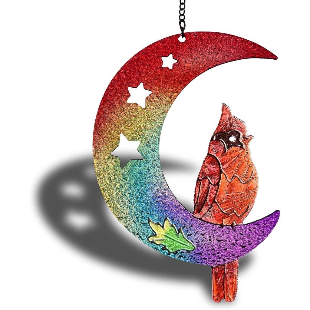 Stained Glass Window Hanging - Cardinal Decor Suncatcher Hand-Painted Stain Textured Glass Panel Win