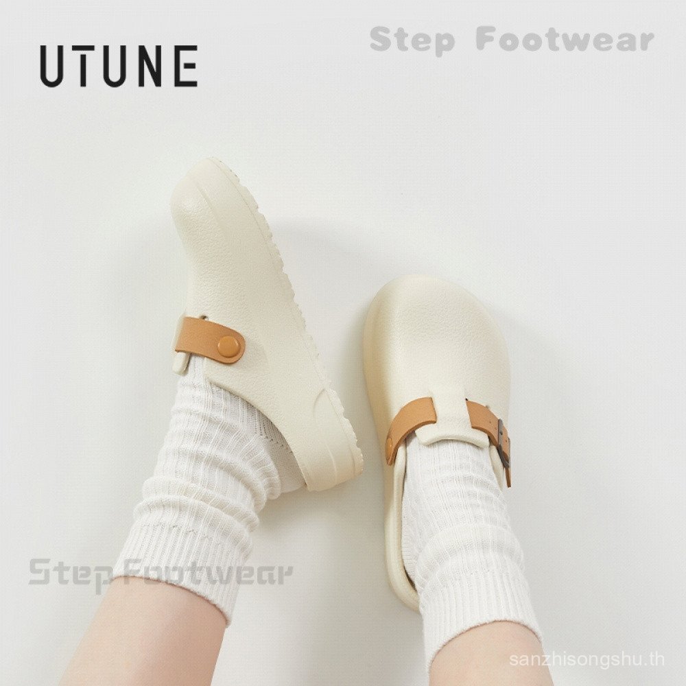 UTUNE Retro No Heel Lazy Half Sandals สําหรับผู้หญิงหนาหัวเข็มขัดปรับ Comfort รองเท้า PGA4