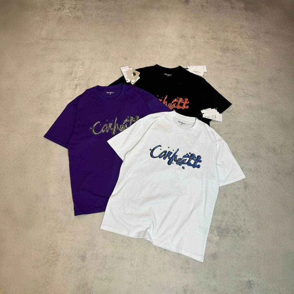 WUJS WIP Classic Letter LOGO รูปแบบพิมพ์รอบคอปกติแขนสั้นสไตล์ลําลองเสื้อยืด 280g ผ้าฝ้ายแท้