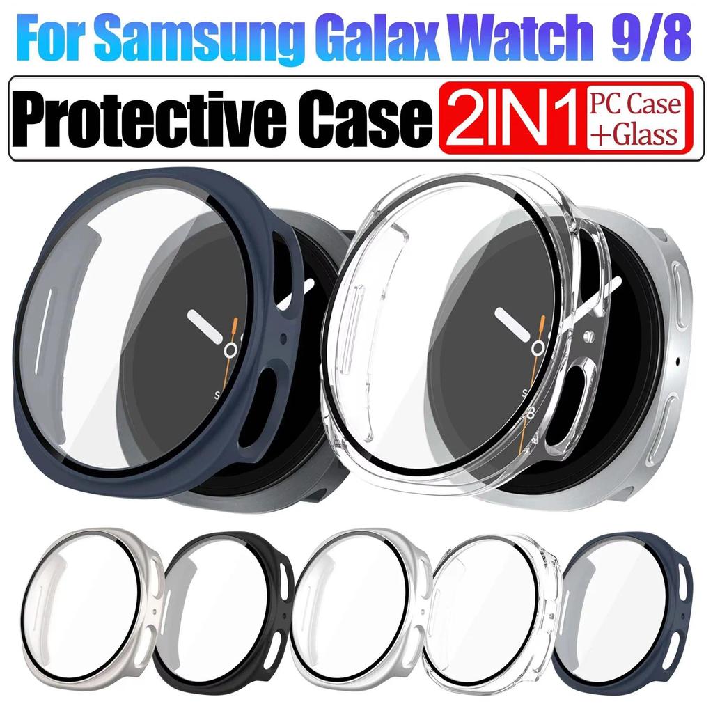 กระจกนิรภัย + PC สําหรับ Samsung Galaxy Watch 9 นาฬิกา 8 40 มม.44 มม.ป้องกันกันชนสําหรับ Samsung Galaxy Watch 8 9 อุปกรณ์เสริม