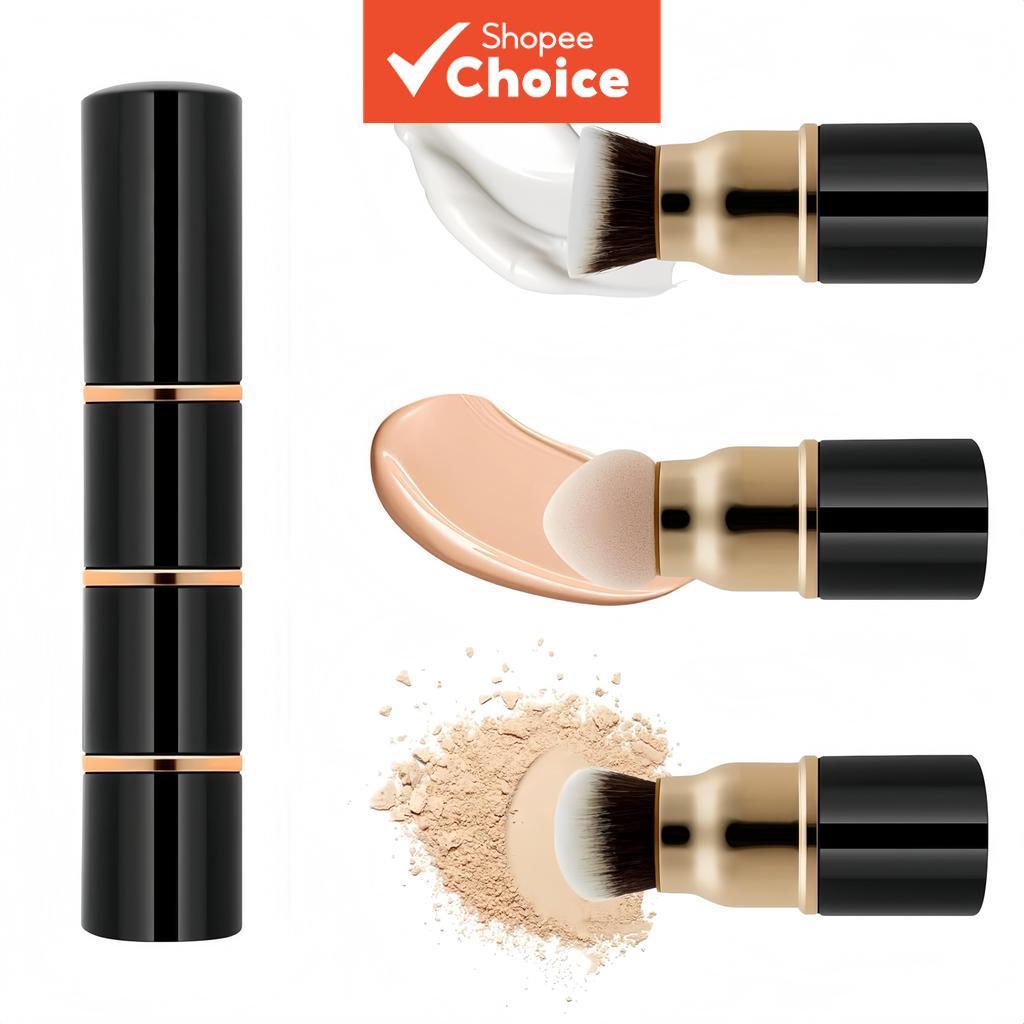 ชุดแปรงแต่งหน้า 3-In-1, All-in-One Portable Foundation Powder Sponge Puff Daily Gift