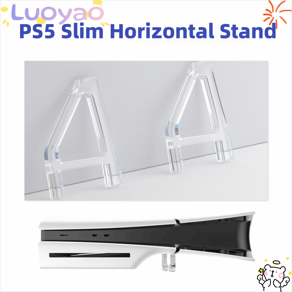 LUOYAO1 PS5 Slim Stand,สามเหลี่ยมรูปร่างลื่นขาตั้งแนวนอน,อุปกรณ์เสริมสําหรับเล่นเกมโปร่งใสคอนโซลสากล