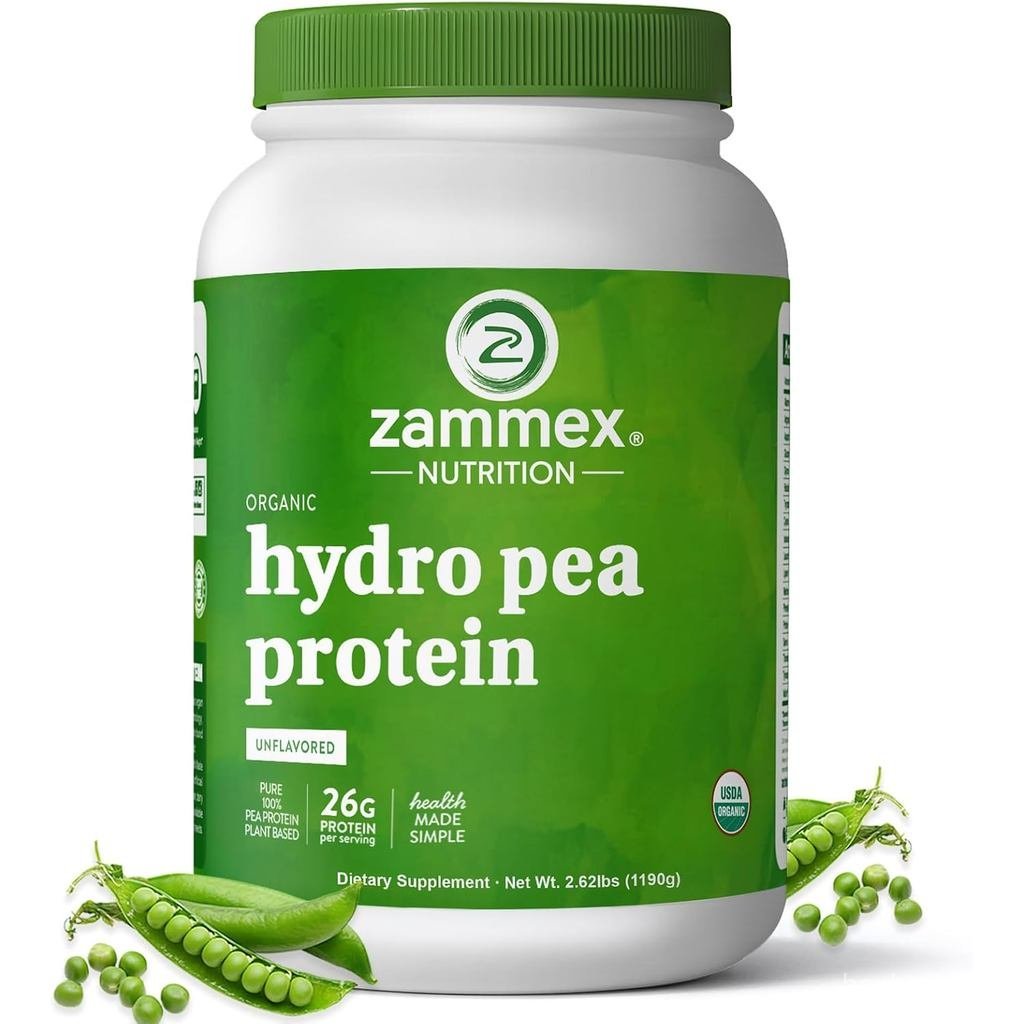 Zammex ผงโปรตีนถั่วลันเตา, โปรตีน 26g, BCAA, โปรตีนถั่วลันเตา 100% ปลอดกลูเตน, ขุดง่าย (2.62lbs, ธรร