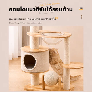 ตัวคอนโดแมวใหญ่ คอนโดแมวไม้ condoแมว โครงปีนแมว กรอบปีนแมว ไม้แมวคอนโดแมว พร้อมโดมนอนแบบใส คอนโดแมวไม้จริง คอนโดไม้